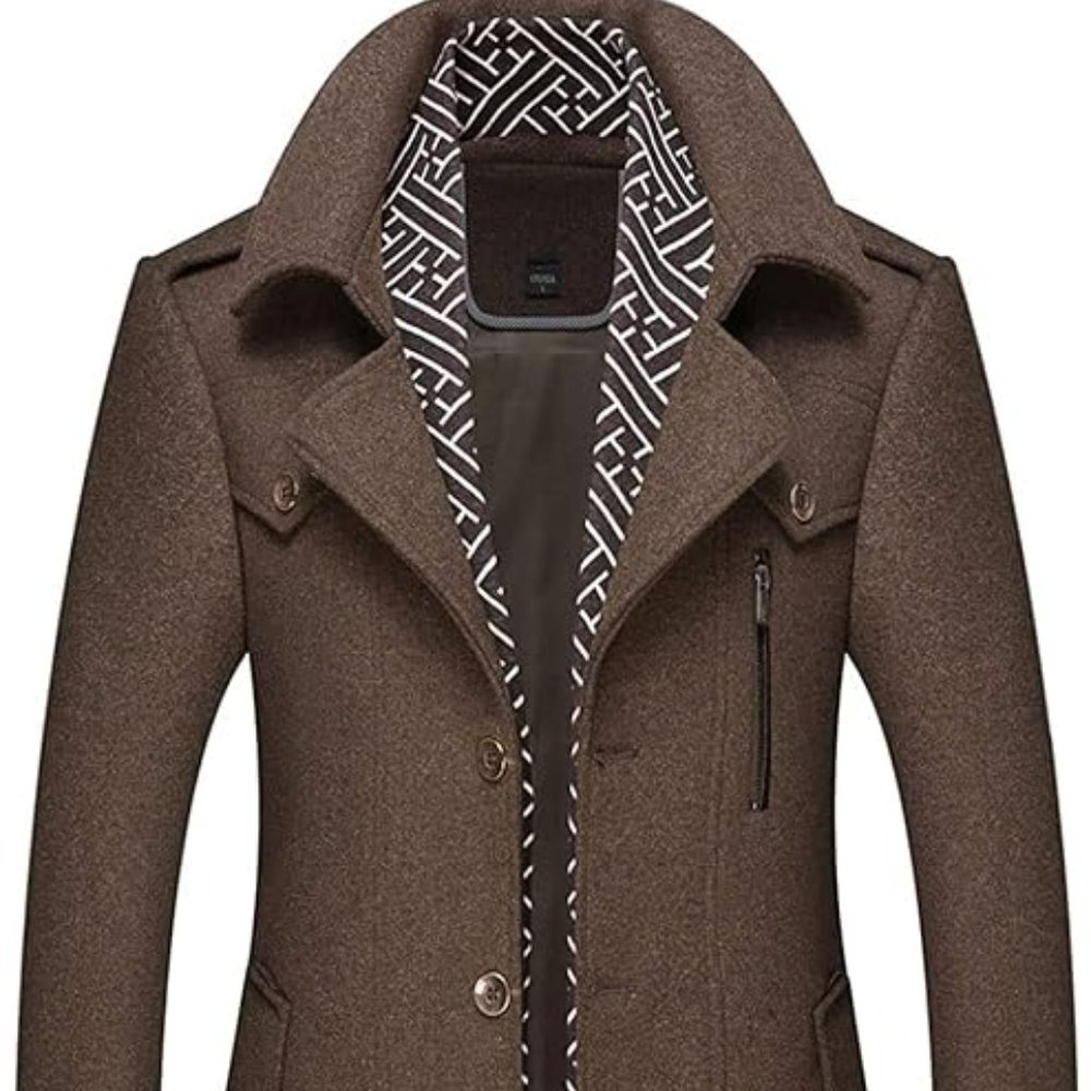 Men's Stylish Scarf Single Breasted Wool Walker Coat Thick Winter Jacket